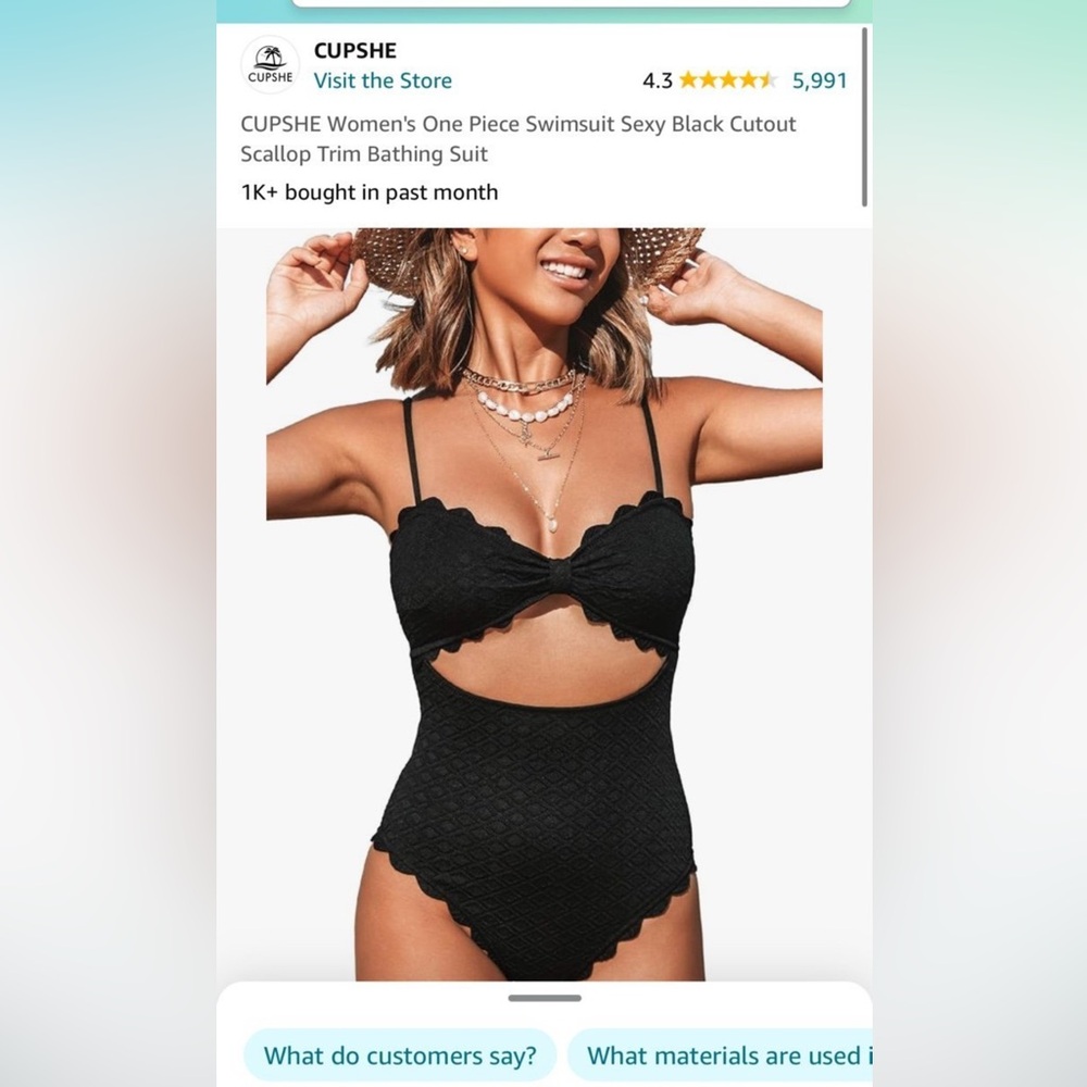 CUPSHE Women's One Piece Swimsuit Sexy Black Cutout Scallop Trim VARIOUS SIZES